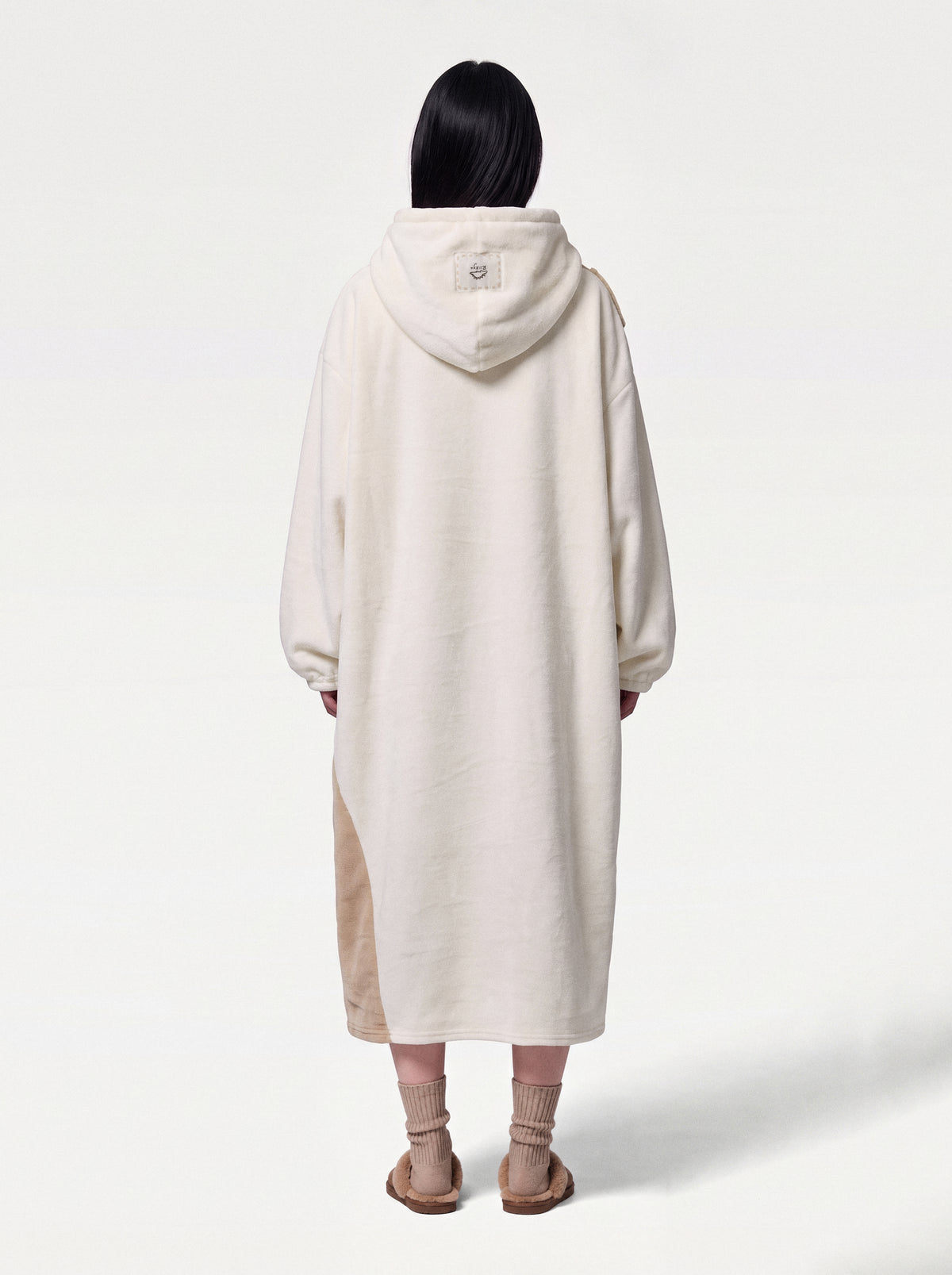 wearable pet carrier: beige blanket hoodie with pet pouch