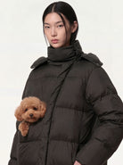 wearable pet carrier: black puffer jacket with pet pouch
