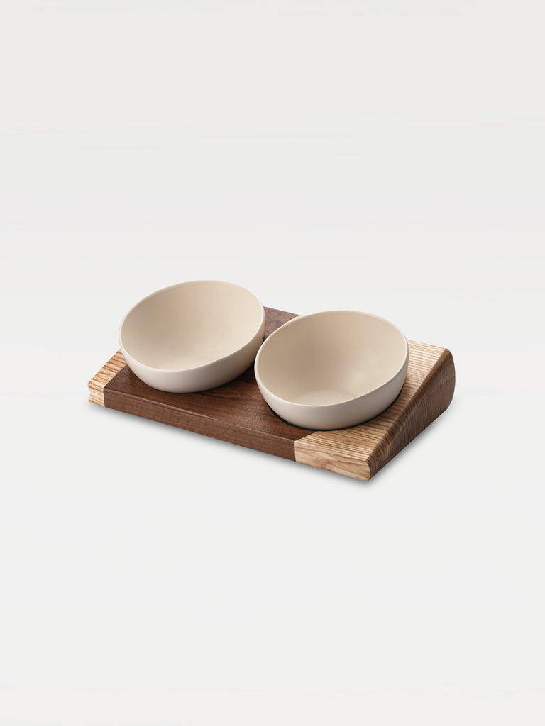  Two bowls on a two tone wooden base