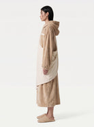 wearable pet carrier: beige blanket hoodie with pet pouch