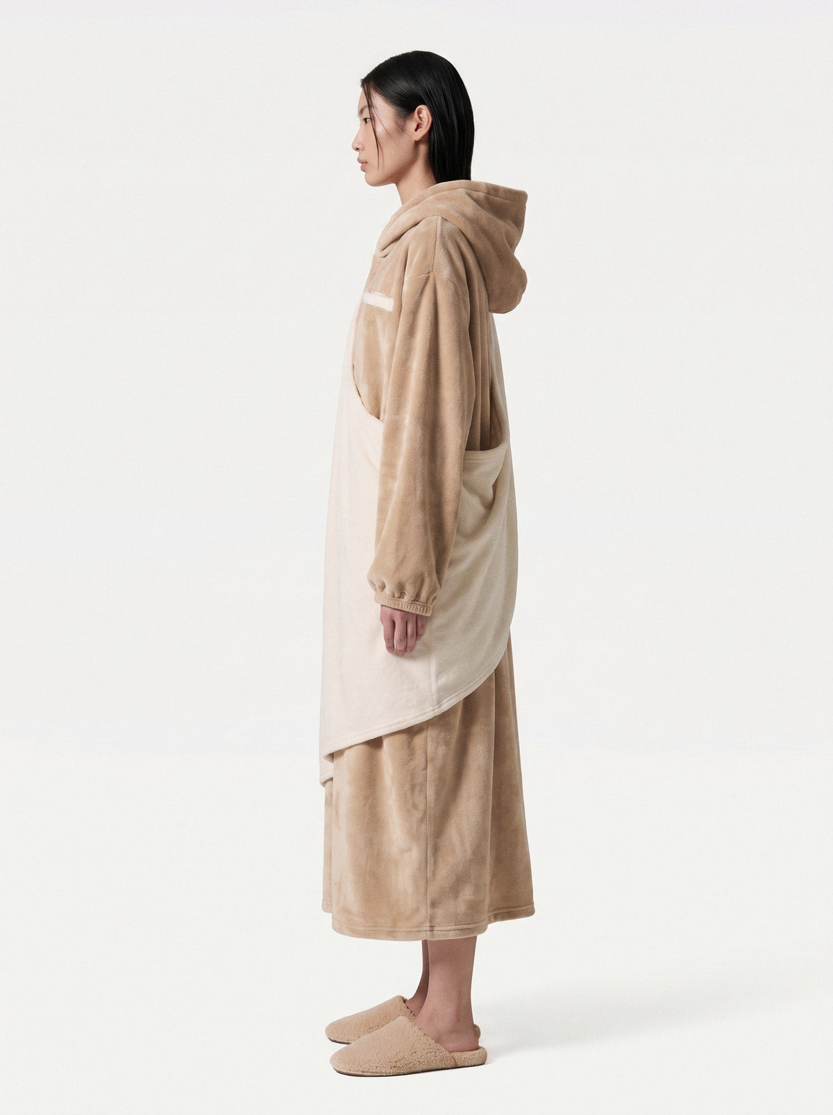 wearable pet carrier: beige blanket hoodie with pet pouch