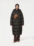 wearable pet carrier: black puffer jacket with pet pouch